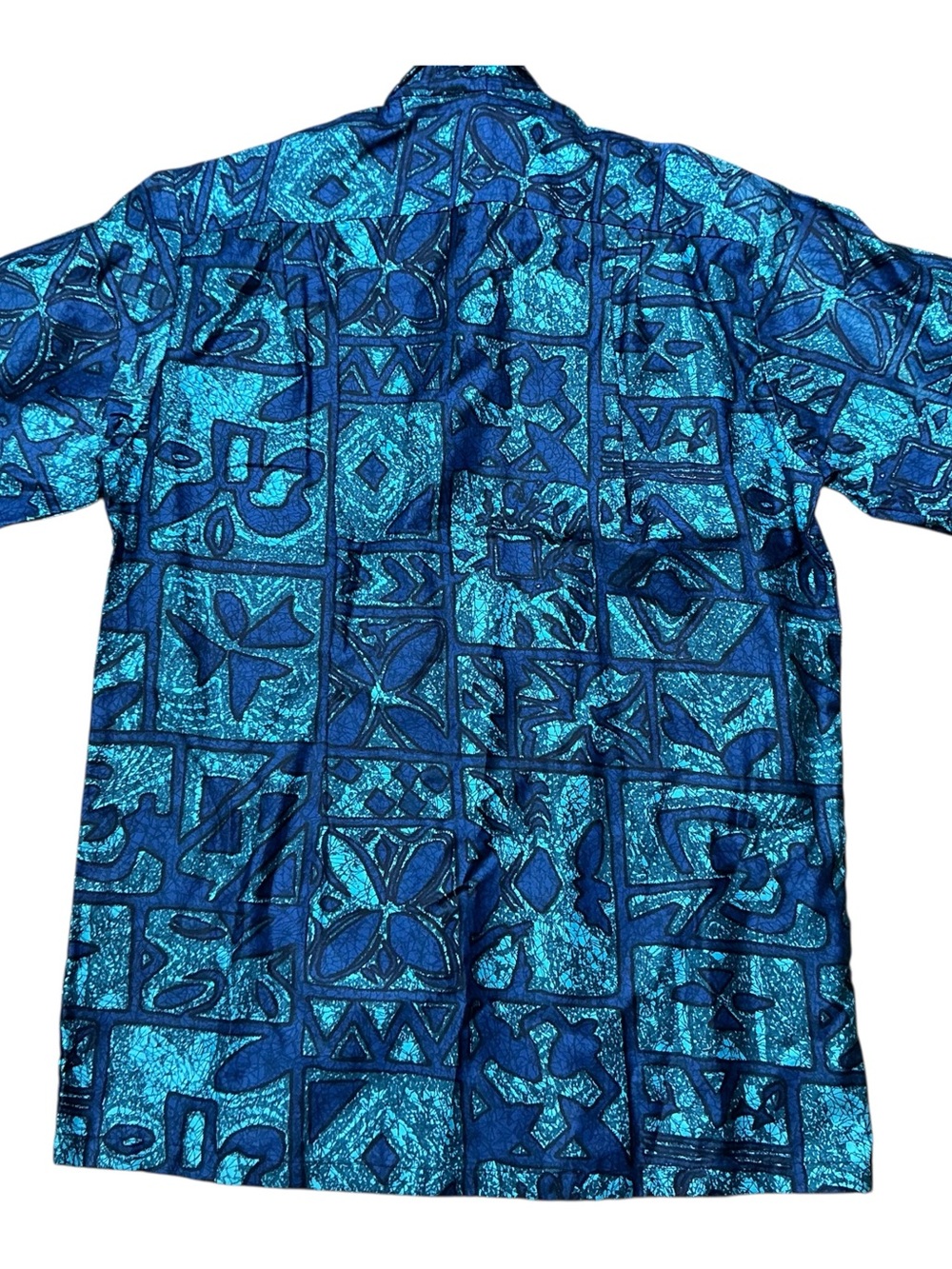 Vintage Liberty House 1960s Hawaiian bold blue geometric batik shirt S/M USA - Picture 2 of 7
